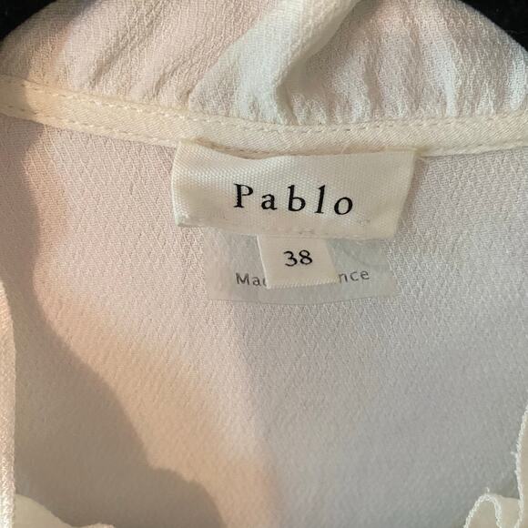 Pablo White Ruffle Button Down Blouse French Viscose Lightweight Women's size 38 - Picture 2 of 10
